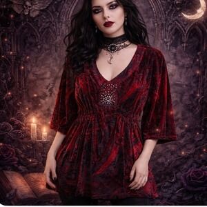 Velour Babydoll Top Sz 1X Dark Fairy Whimsigoth Grunge Vamp Witchy Dark Romantic